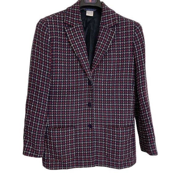 Vintage 90s Austin Reed Red White Blue Cotton Tweed Blazer - Picture 1 of 9